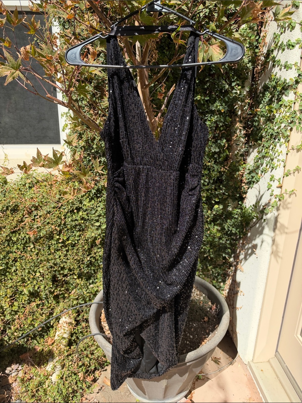 Fashion Nova Black Sequin Deep V Evening Dress